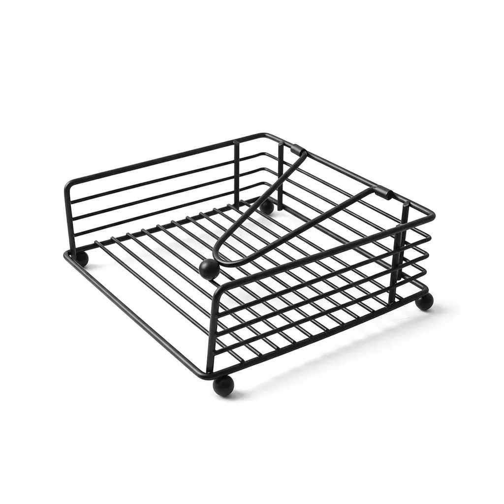 Elegant Napkin Holder with Dispenser Arm, Modern Design Metal Basket, Suitable for Tables Kitchen Countertops Outdoor Dining, Metal Frame Organizer