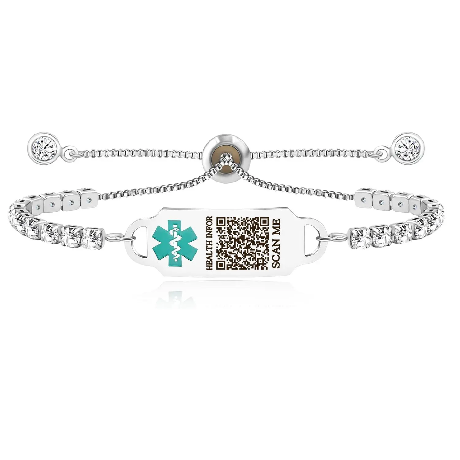 Uloveido Female Daily QR Code Medical Alert Tennis Bracelet, Editable Stainless Steel CZ Tennis Chain ID Bracelet, Scan to Update Health Info Anytime, No Customization Needed