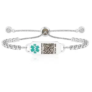 Uloveido Female Daily QR Code Medical Alert Tennis Bracelet, Editable Stainless Steel CZ Tennis Chain ID Bracelet, Scan to Update Health Info Anytime, No Customization Needed