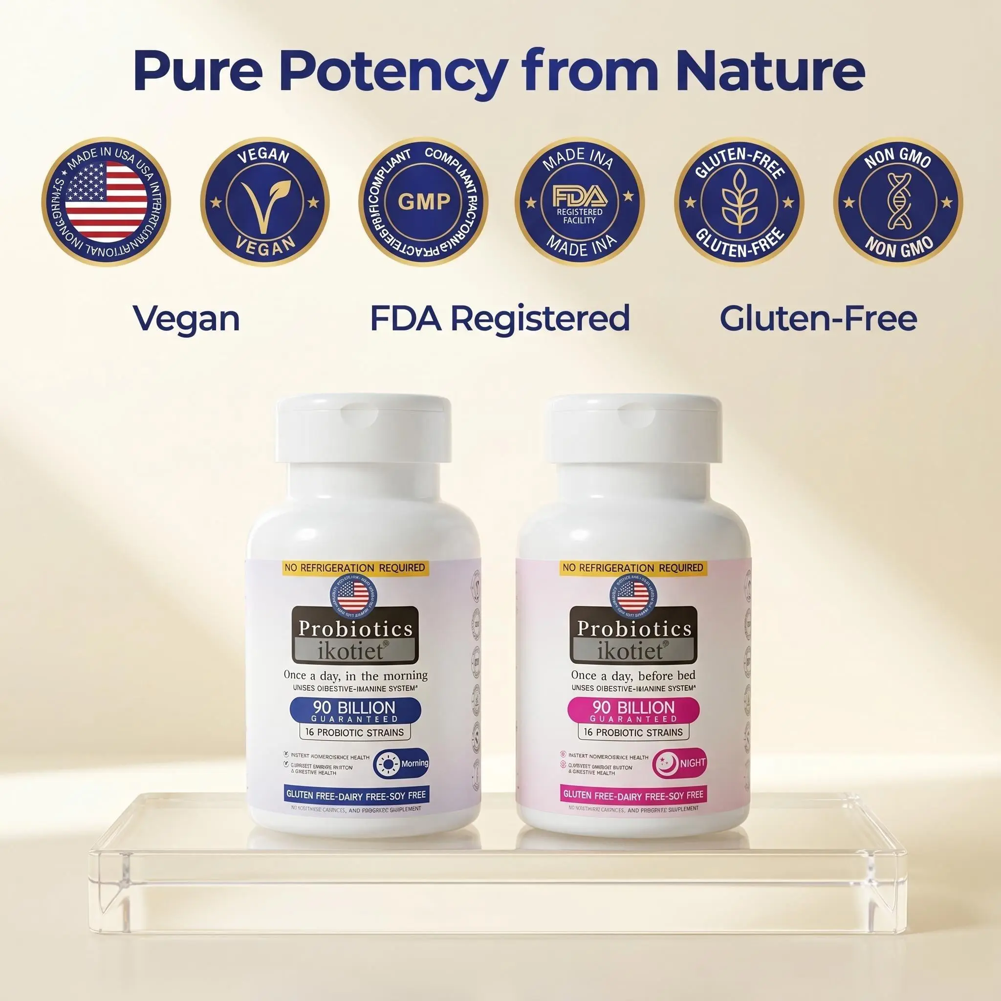 Ikotiet Day and Night Probiotics Duo, 90B CFU Probiotic-Prebiotic Supplement for Men and Women, Supports Digestive Health, Gut Balance, Bloating Relief
