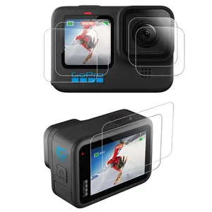 2 Pack Tempered Glass Screen Glass Lens Protector + Glass LCD Display Screen Protector Film For GoPro 9/10  9H Hardness,Anti-Scrach,Anti-Bubble ：black