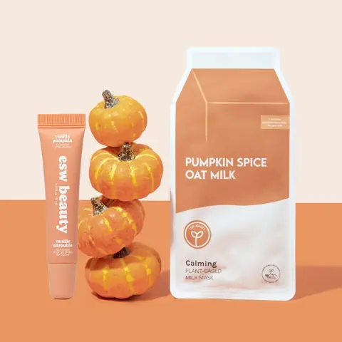 [ESW Beauty] | Pumpkin Latte Fall Favorites Face Mask + Lip Treatment Set | Pumpkin Spice Oat Milk Face Mask + Vanilla Pumpkin Tinted Lip Balm | Hyaluronic Acid & Shea Butter | Calming Korean Beauty | 2-Pack