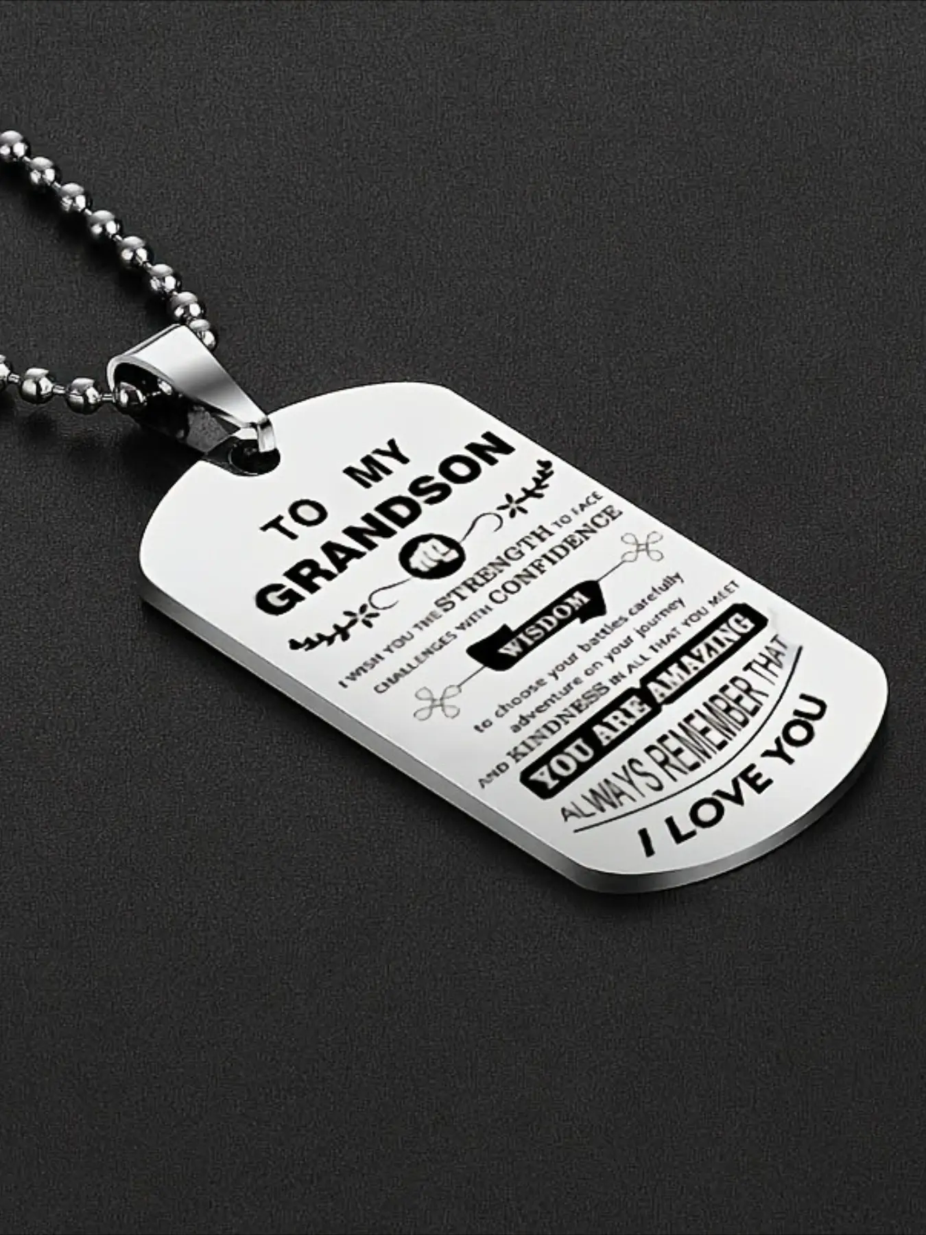 1 pack of punk style stainless steel soldier army brand English lettering TO MY GRANDSON tag necklace Engraved Necklace Letters Necklace steel jewelry Christmas gift Jewelry Gifts Name Engraved Pendant