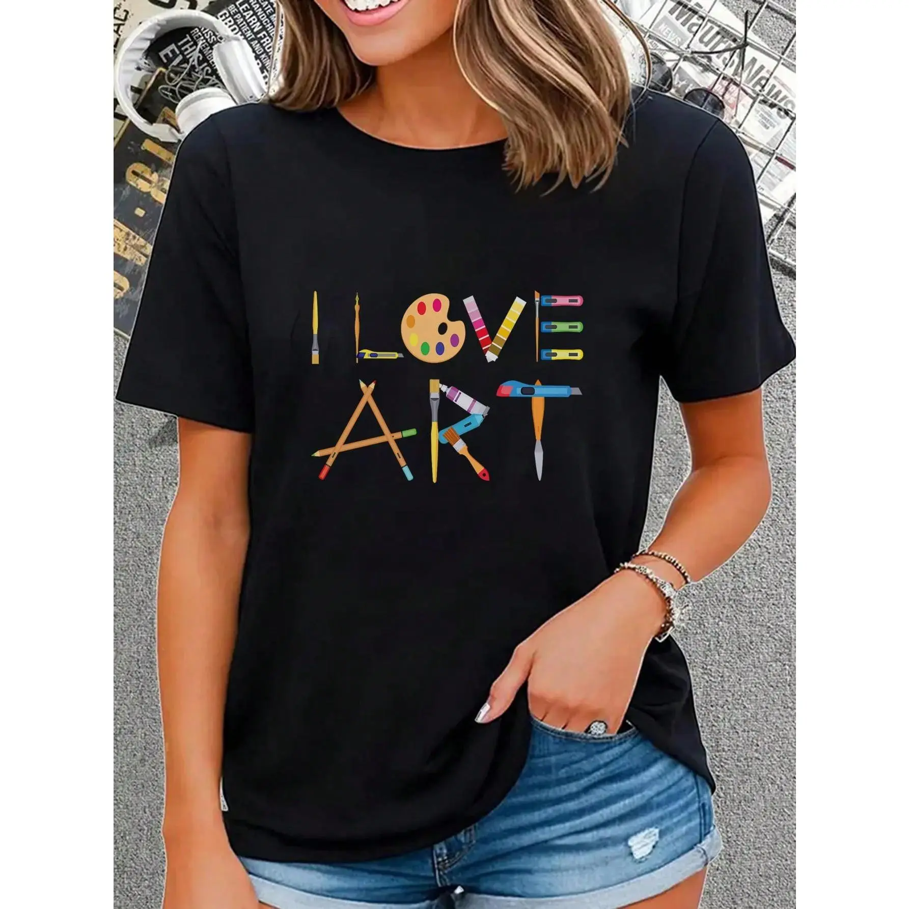 100% Cotton I Love Art Painting Artists Painter Gift Colors Adult Heavyweight T-Shirt