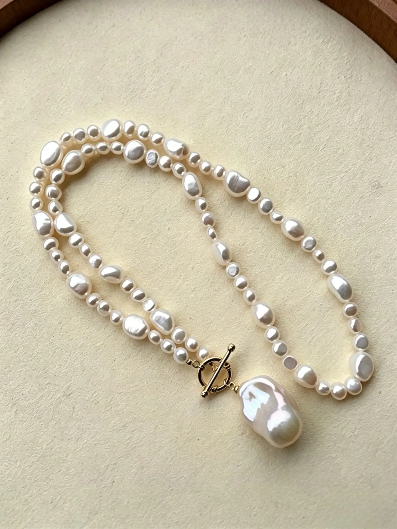 French Vintage Irregular Baroque Imitation Pearl Ot Clasp Chunky Necklace for Women, Elegant Party Evening Wear Jewelry, Simple and Chic Design