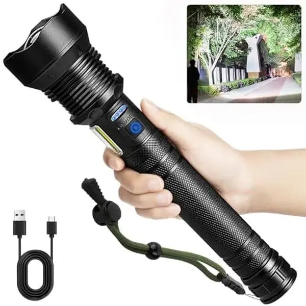 Flashlights High Lumens Rechargeable, 99,000 Lumens Super Bright Led Flashlight, Flash Light with 7 Modes, IPX6 Waterproof, Handheld Powerful Flashlight for Camping, Emergencies (Black)