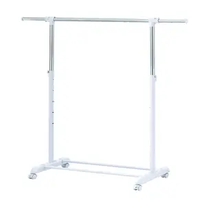 Adjustable Rolling Garment Rack Metal Chrome White with Wheels for Easy Movement