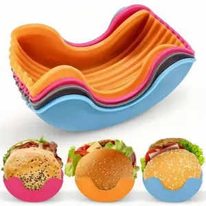 Burgerbuddy Silicone Burger Holder, Expandable Silicone Material, 4 Colors Available, Prevents Sauce and Food Dropping, Ideal for Office, Students, Picnics, Kids' Meals, Kitchen Tool