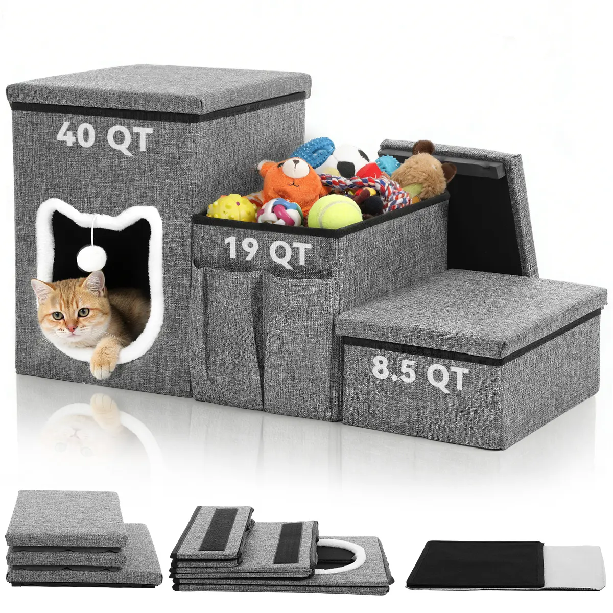 PAWGIANT Dog Stairs for Small Dogs, 3 Tiers Dog Step with Storage, Foldable Cat Ramp with Condo Cat Scratcher, Portable Pet Ladder for High Bed Couch Chair Car for Older Pets, dealsforyou, summerwins, restock, dealsforyoudays, DFYD