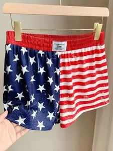 Y2K Street Style Vintage American Flag Print Shorts, Elastic Waist Loose Fit, Casual Summer Wear for Women, Patriotic Festival