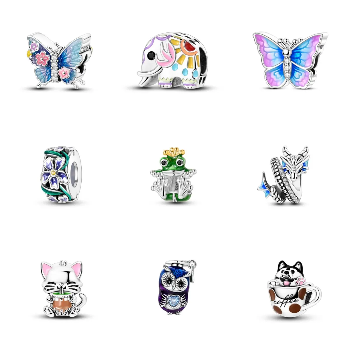 MULA Women's Nature-Inspired Charms Necklace - Silver-Plated Animal & Floral Enamel Cubic Zirconia Pendant, Bracelet-Compatible Costume Jewelry, Ideal Mother's Day Gift, Cubic Zirconia Necklace, Flowers, Girl, Animals