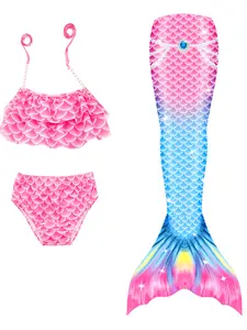 Mermaid Girls' Swimwear Set, Mermaid Themed Swimwear, 3-Piece Mermaid Bikini for Kids, Perfect for Beach & Pool, Home Parties, Swimsuit
