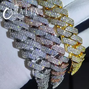CARÁTIX - 20mm 3 Rows Cuban Chain Necklace Golden Silver Two Color Iced Out CZ Thick Cuban Link Chain Miami Hip Hop Jewelry Valentine's Day Gift for Men & Girls & Boys Mothers' Day Gift #Springtok