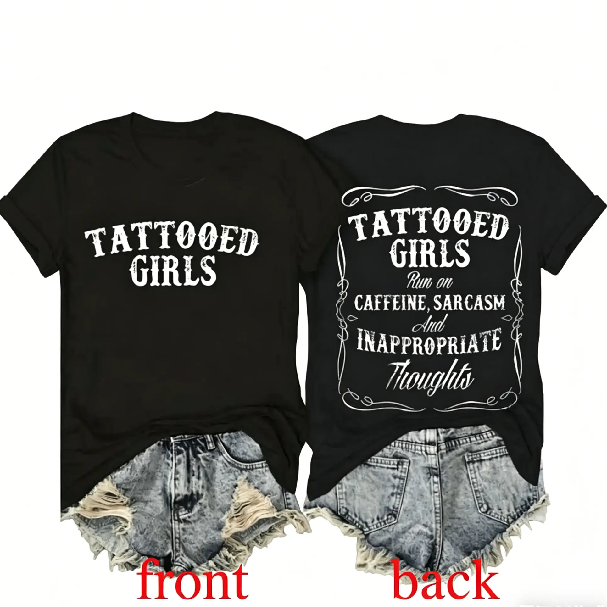Women's Stretchy Comfy Short-Sleeve Round Neck Bold Prints Workout Sports Top - Tattooed Sarcasm, Inappropriate Thoughts Design, Casual Sarcastic Apparel