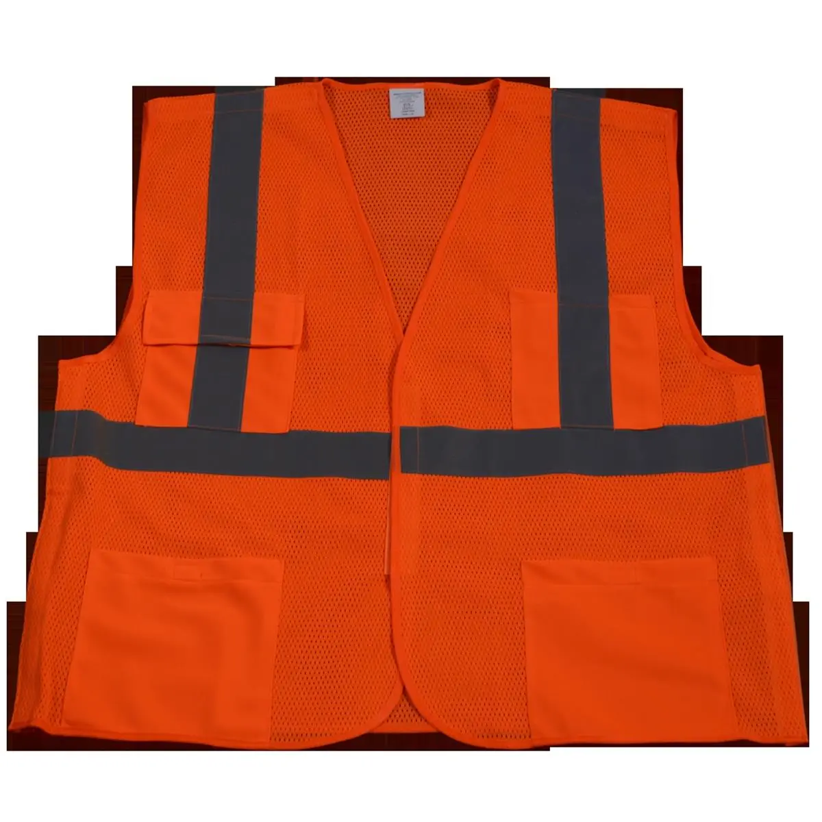 Petra Tools Men's High-Visibility Orange Work Safety Vest, ANSI Class II 5-Point Break-Away Mesh with Reflective Tape, Bottom Pockets and Cloth Hook and Eye, Sizes 4X-5X, Chest Pockets
