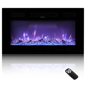 VEVOR 50-in Electric Fireplace, Wall-Mounted Recessed Unit with Remote, Touchscreen, Glass Panel, 1500W, Timer, Adjustable Flame Color, Adjustable Brightness, Overheat Protection for Living Room, Bedroom