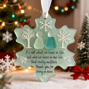 Acrylic Friendship Pendant Necklace, Snowflake & Sea Glass Design, Mint Turquoise Vintage Christmas Tree Charm, Eternal Gift