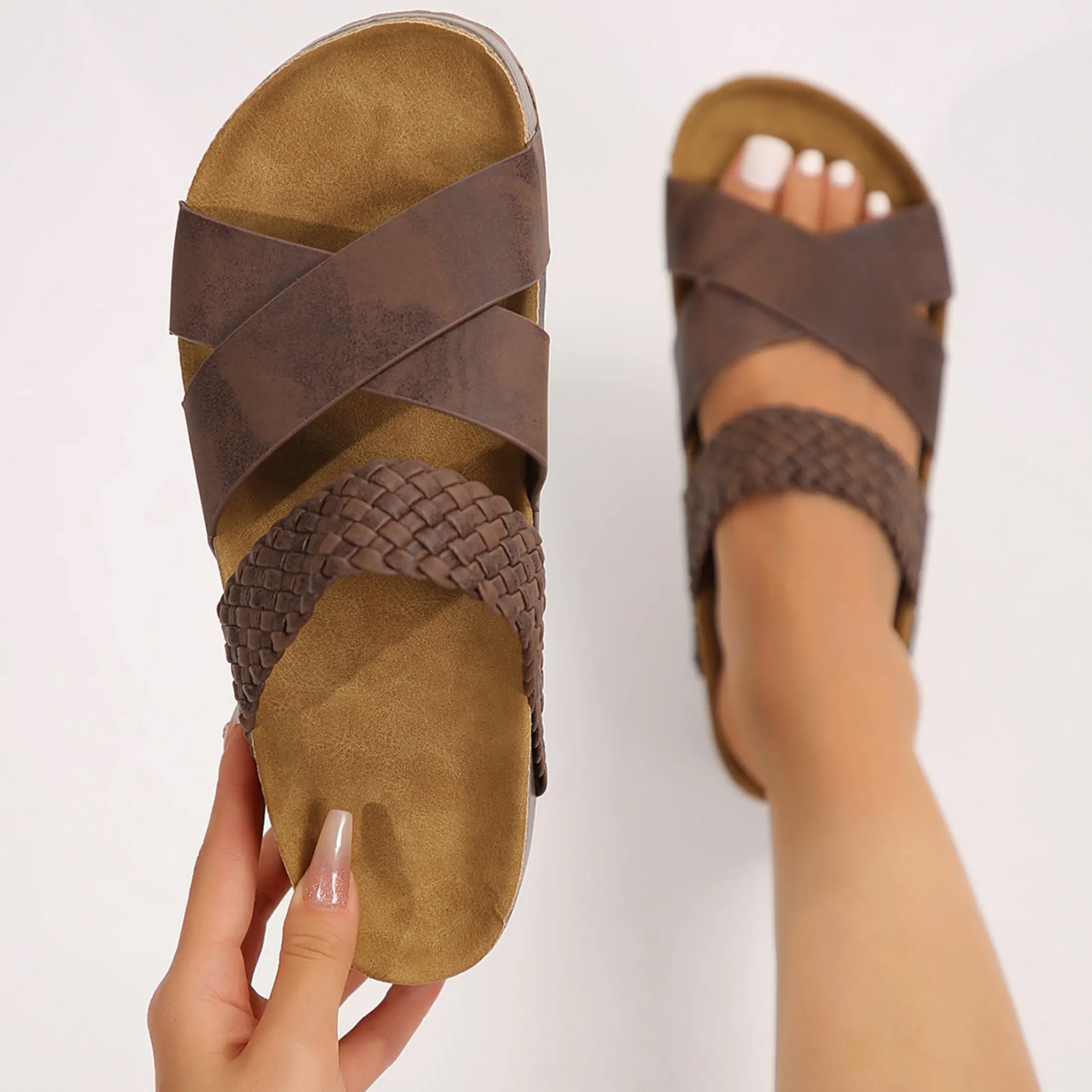 Women Sandals Beach Sandals New Thick Bottom Braided Cross Casual Solid Color Slippers Springfresh Summer Vibes