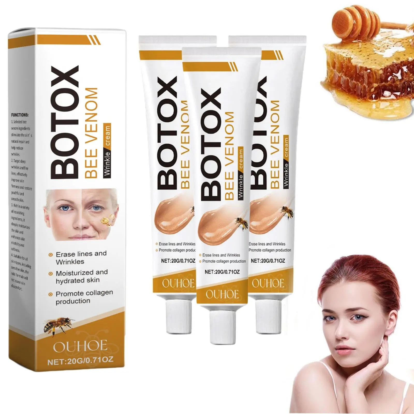 Bee Venom Face Cream, Moisturizing Lifting & Firming Cream, Hydrating Facial Massage Cream for Women & Men, Body Care