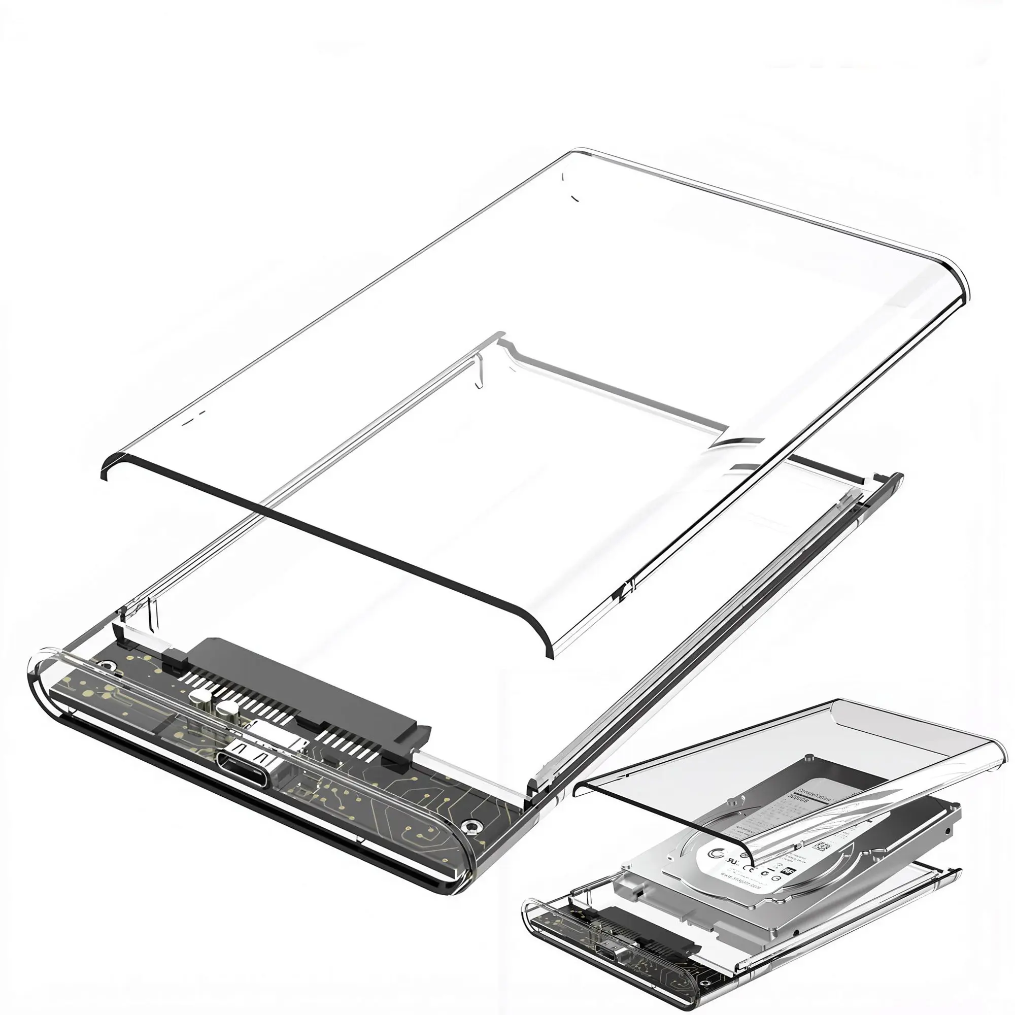 High Speed Transparent 2.5-Inch External Hard Drive Enclosure, SATA to USB 3.0 Tool-Free Portable Case Compatible with 7mm/9.5mm SSD HDD for Mobile Data Storage