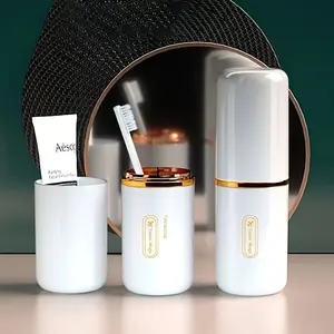 Two-In-One Travel Toothbrush Holder & Toothpaste Storage Box, Portable Multifunctional Organizing Cup with Lid, Ideal for Travel Camping Home School Business Bathroom Use, Gift