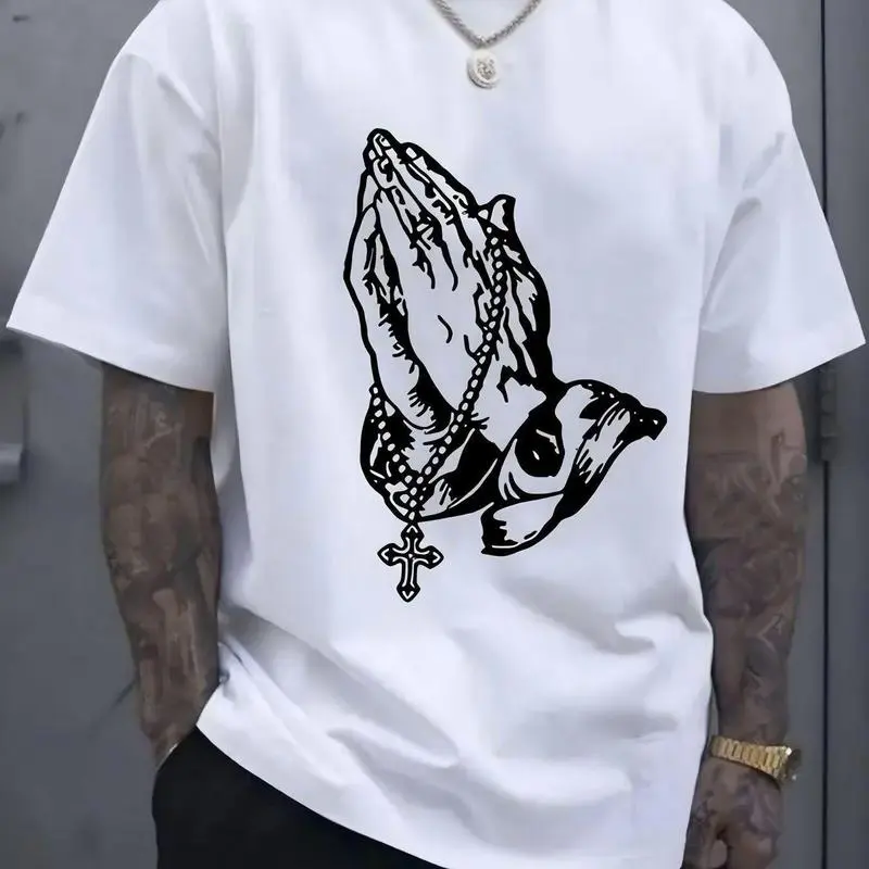 Women's Pray Graphic Print T-Shirt, Soft 100% Cotton Casual Streetwear Top with Unisex Fit and Crew Neck, Tshirt, Prints