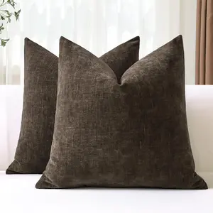 Pack of 2 Throw Pillow Covers 20x20 Inch Soft Brown Farmhouse Decorative Pillow Covers Cushion Case for Sofa Bed Living Room Couch (Brown)
