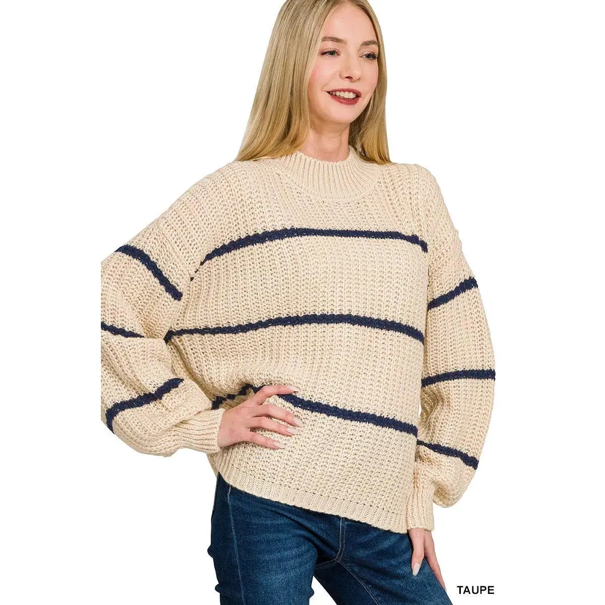 ZENANA Oversize Striped Sweater