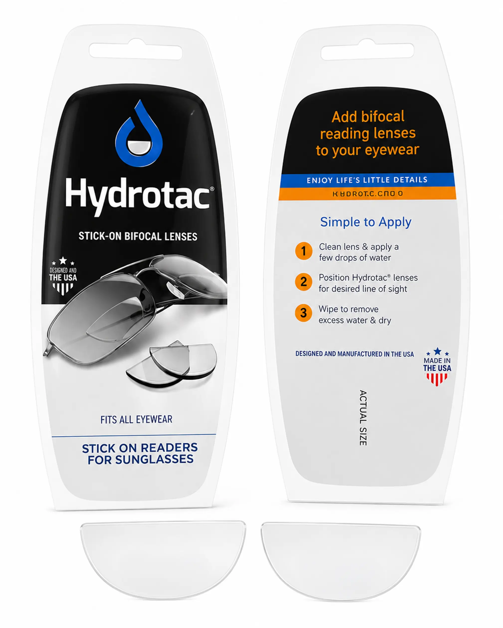 Hydrotac Optx 20/20 Removable Unisex Stick-On Bifocal Reading Lenses - Apply with Water, Convenient Reuse for Eyeglass/Sunglasses