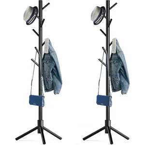 Wooden Tree Coat Rack Stand,Sturdy Freestanding Coat Rack with 8 Hooks,3 Adjustable Height for  Adult, Coat Stand Tree Fits Entryway Bedroom Office for Bags,Hats, 2 Pack