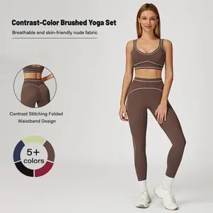 Women's 2-Piece Sets for Summer Contrast Trim Sports Bra Matching High Waist Long Leggings  Cooling Quick-Drying Figure-Flattering  Running Shorts for Outdoor Sport Summervibes Training Clothes Workout Gym Clothing