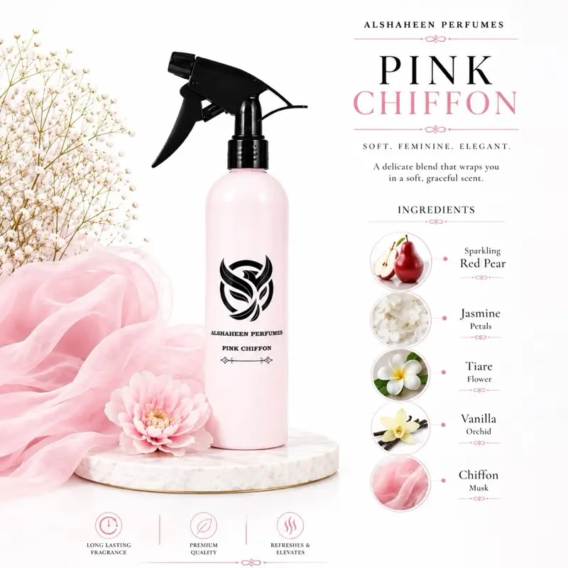 Alshaheen Perfumes 300ml Pink Chiffon Scented Room Spray - Unisex Candy Aroma Home Air Freshener for Indoors, Odour Control