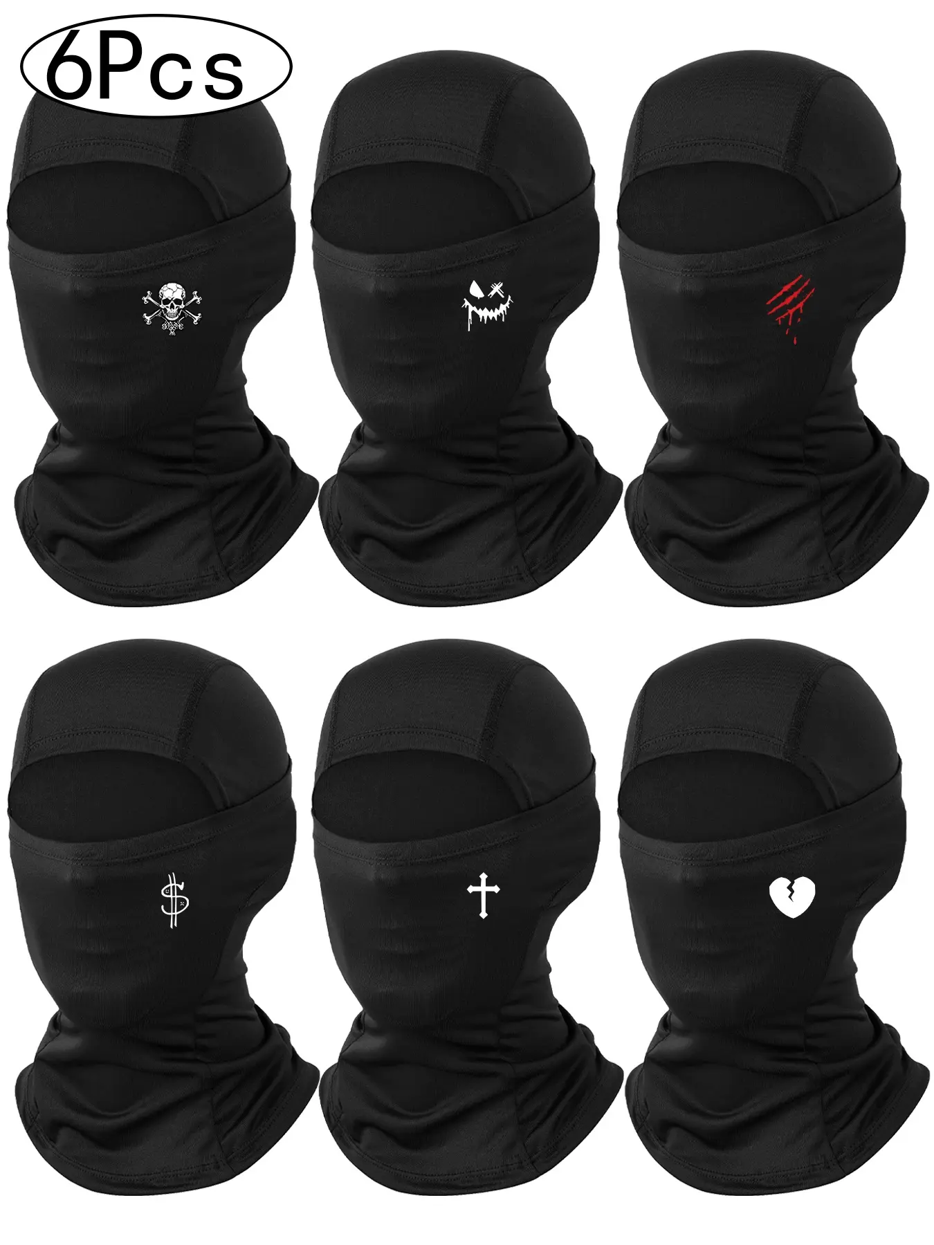 6-Pack Printed Multifunctional Balaclava Headgear, High Elasticity, Windproof, Warm, UV Protection, Ideal for Skiing, Motorbike, Hiking, Cycling, Fishing, Balaclava Headwear