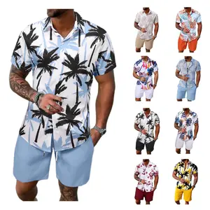 Gihuo (Runs Small) Men’s 2-Piece Tropical Print Set – Hawaiian Short Sleeve Button Down Shirt & Shorts, Breathable Summer Beach Outfit, Elastic Waist Casual Tracksuit, Stylish Men’s Vacation Wear Gamis Formal Shortsleeve Clothes Loose Top T-Shirt Tees