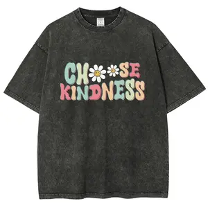 Choose Kindness Slogan Washed T-Shirt, Be Kind Floral Graphic Tees Women, Inspirational Quotes Shirt, Soft and Comfortable Fittable Tops for Everyday Wear