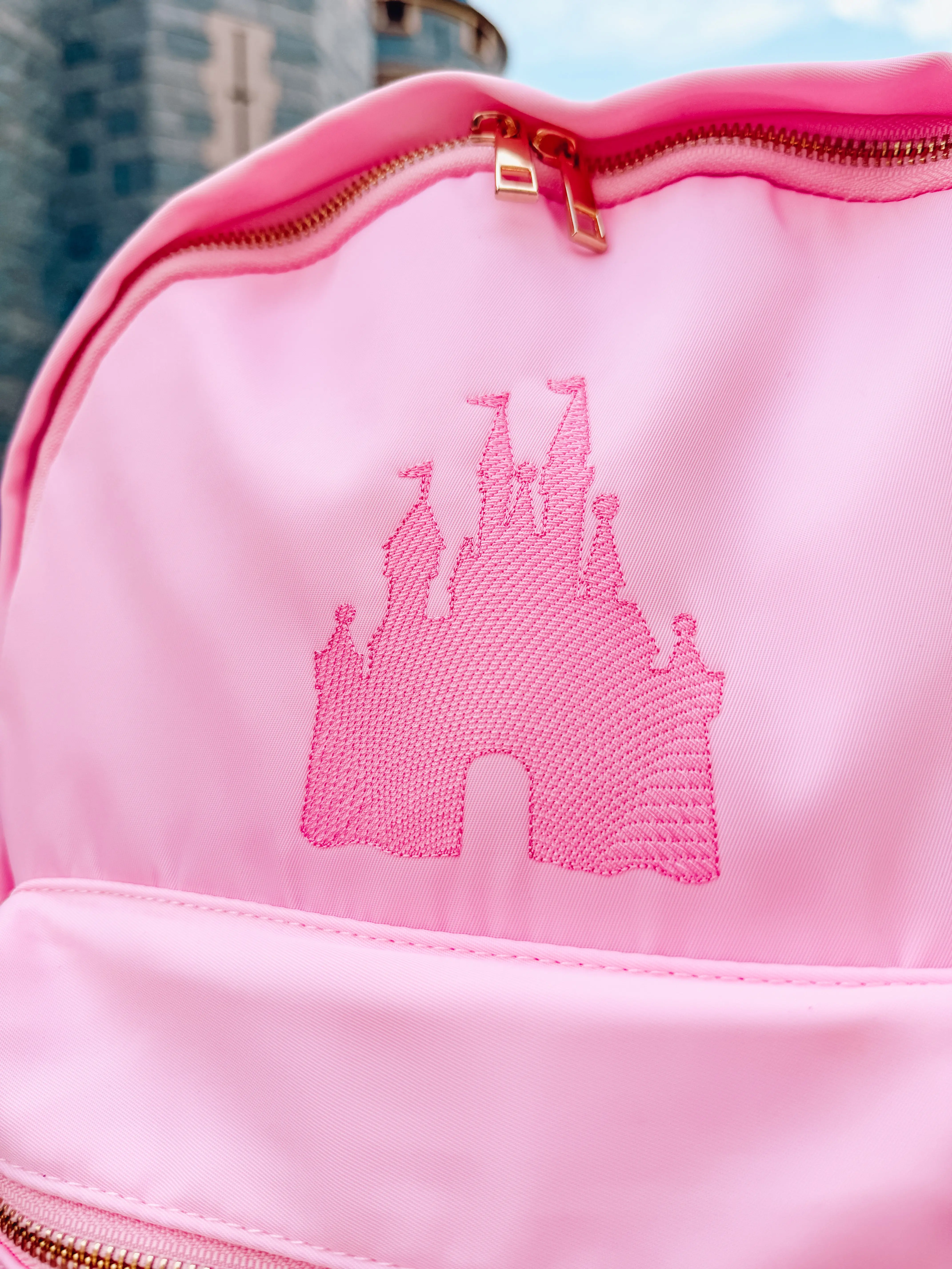 Castle Embroidered Daily Backpack - High-Quality Fabric, Decorative Embroidery, Ideal for Everyday Use
