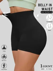 1-piece women's solid color seamless hip lifting and waist cinching high waist elastic sports flat corner shorts, sizes S-XXL, shaping and slimming, can be worn externally, suitable for sports wear Athletic Wear Shorts Running Yoga Shorts