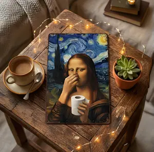 Funny Mona Lisa Bathroom Art 8x12 Inch Metal Sign for Bathroom Restroom Home Decor Wall Art Humor Poster Artistic Playful Design tiktokshopspringglowup,summervibes