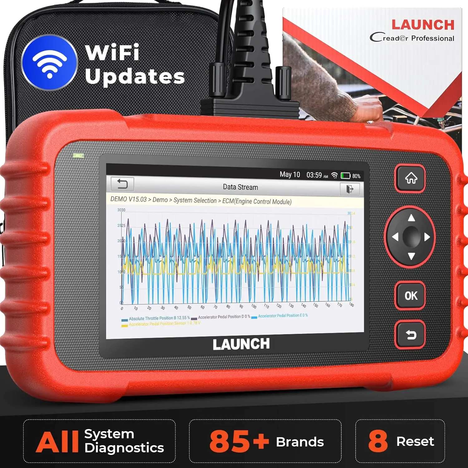 LAUNCH CRP129X Plus OBD2 Scanner Diagnostic Tool, All System Car Scanner, 8 Reset Injector Coding/Throttle/SAS/Oil/EPB/BMS/TPMS Reset Diagnostic Scanner for All Cars (1996-2024), Free Update Scan Tool