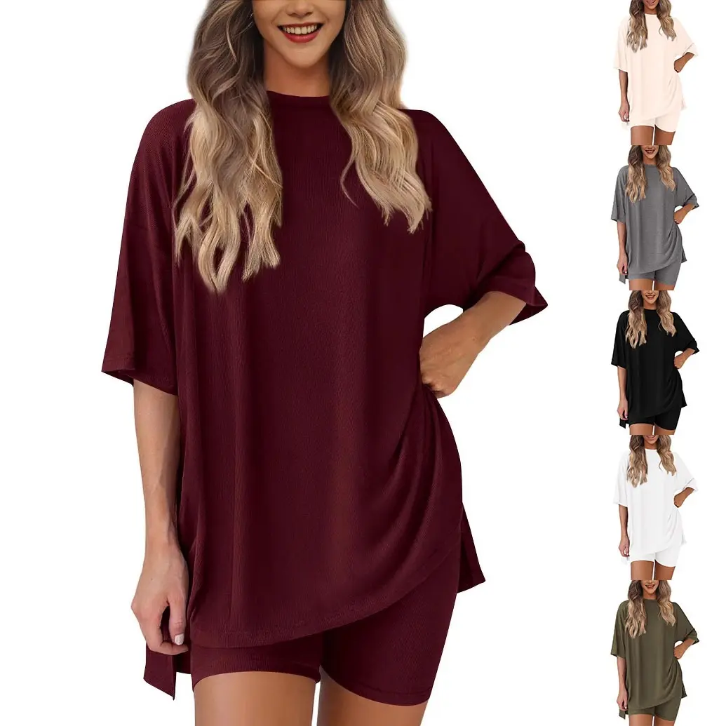 Women's 2 Piece Outfits Casual Oversized Short Sleeve T-Shirt and High Waisted Biker Shorts Lounge Matching Set Tracksuit