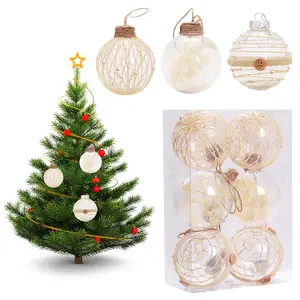 Christmas Decoration Set, Transparent Pet Christmas Balls Wrapped with Hemp Rope, Tree Ornaments, Holiday Decorations