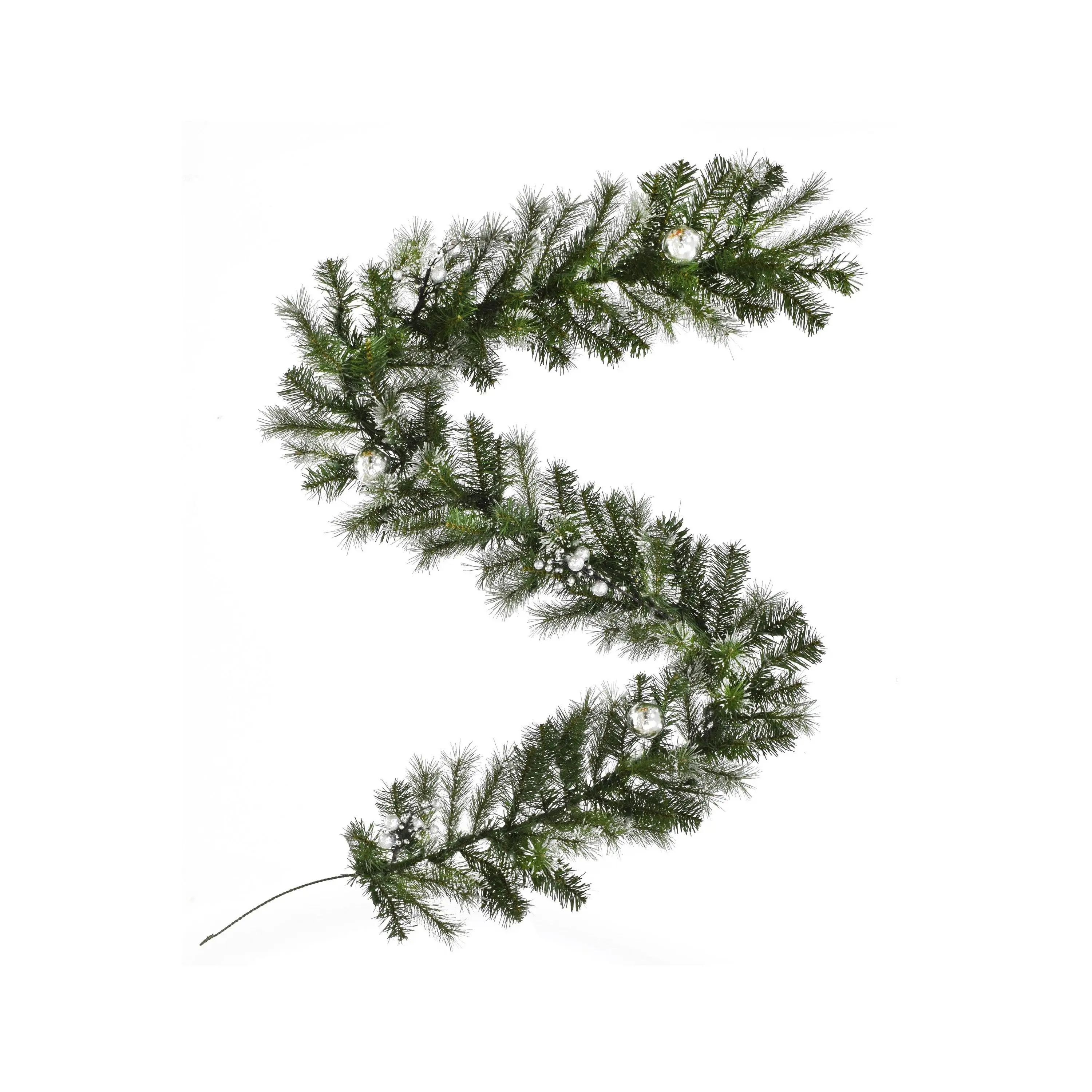 Perfect Holiday Pine Garland Snow Dusted Holiday Décor with Silver Ornaments & Glitter Berry Clusters 6FT