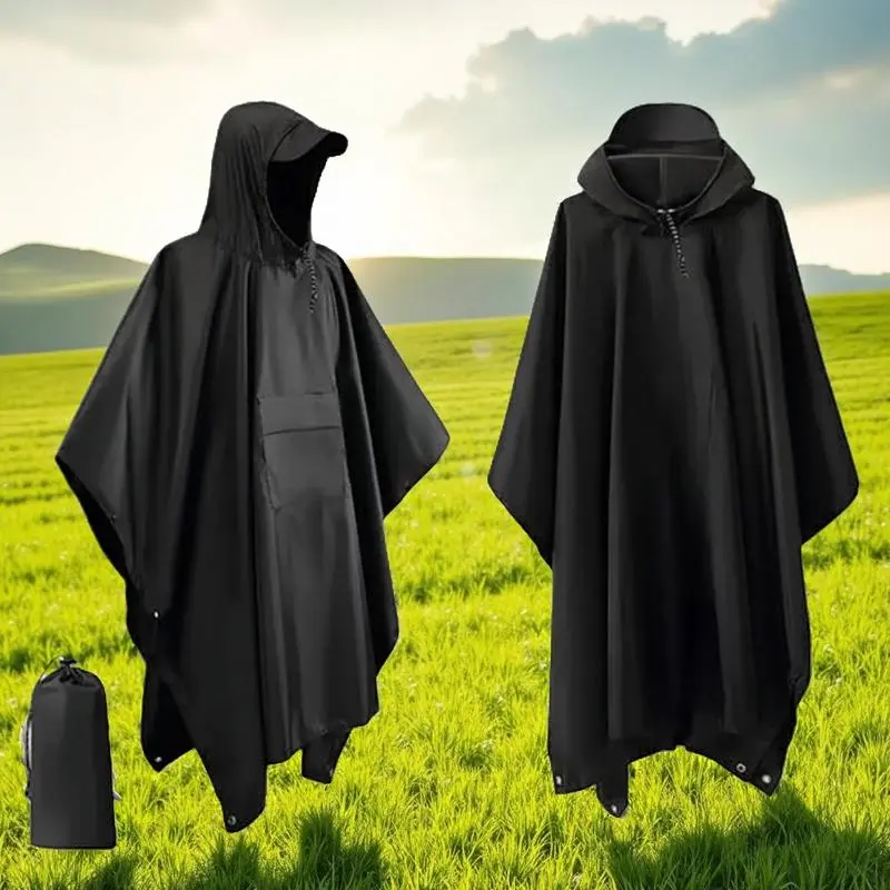 3-in-1 Military Coated Adjustable Outdoor Waterproof Raincoat - Lightweight Foldable Hooded Poncho, Full Body Cover for Motorcycle Camping
