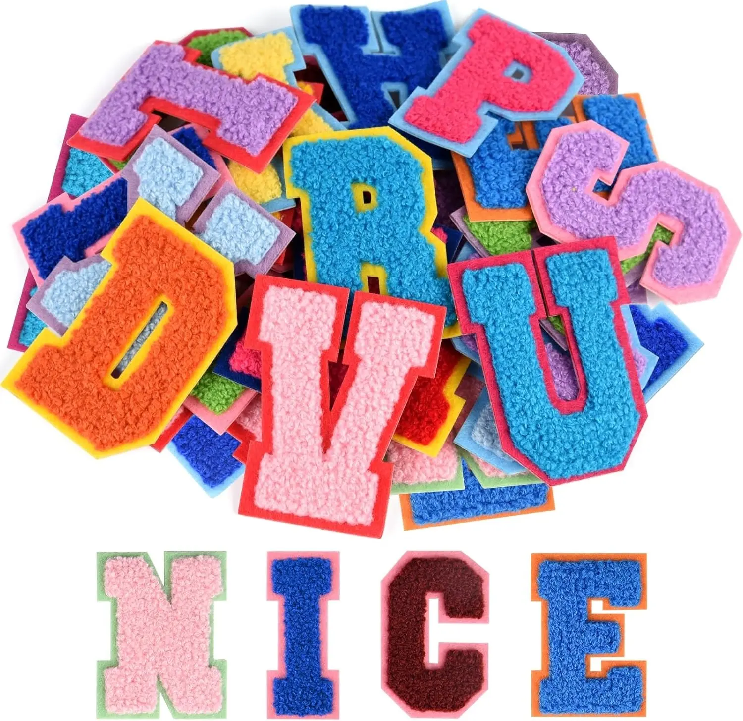 26 Pcs A-Z Self-Adhesive Chenille Letter Patches - Embroidered Alphabet Stickers in Mixed Colors for Clothes, Bags, Hats & DIY Crafts