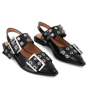 Ballerina Flats for Women Pointed Toe Flats With Studs Buckle Ballet Flats Comfortable low heeled flats