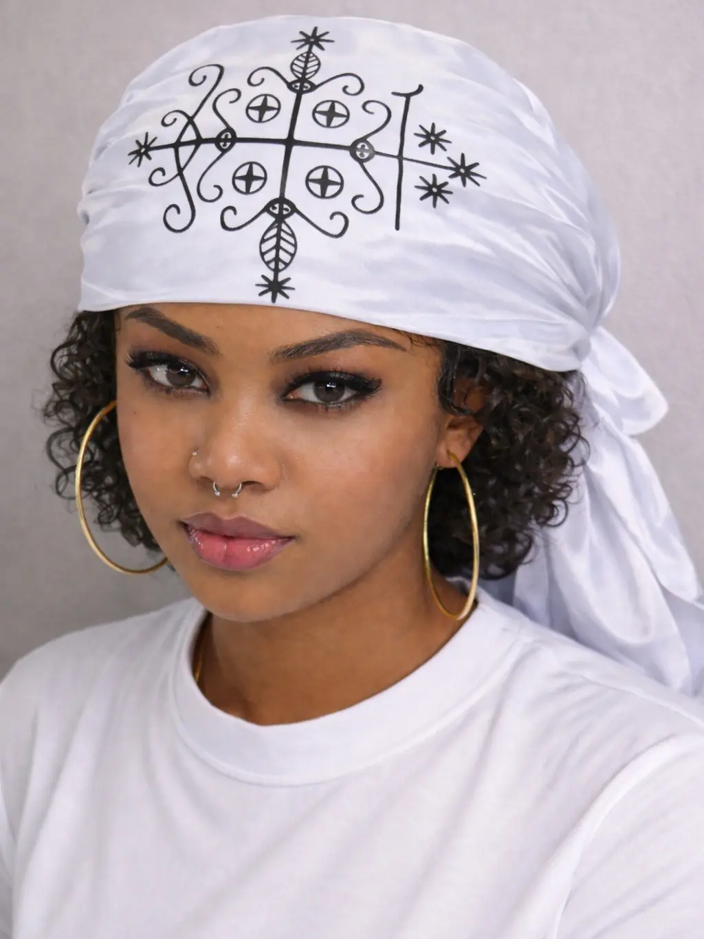 Mouchwa Lwa Headscarf - 90cm*90cm Ceremonial Scarf with Ezili,Ogou, Papa Legba, Zaka,  Vèvè Design for Daily Use & Spiritual Practices