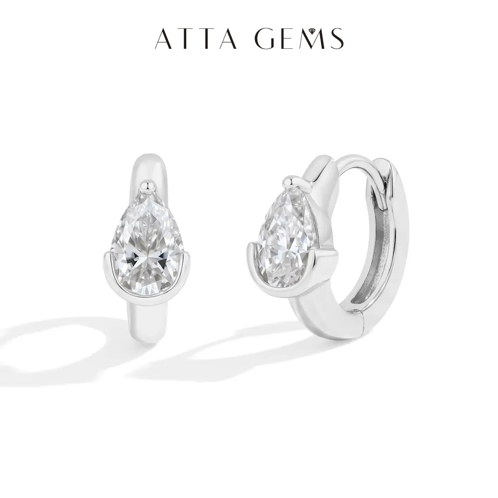 ATTAGEMS Women's 925 Sterling Silver Simple Huggie Hoop Earrings, 4x6mm Pear-Octagon Moissanite Dangle Studs for Daily Wear, Women's Fashion Jewelry E080, Simple Stud