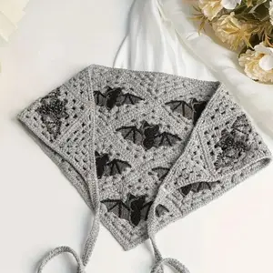 Bat Pattern Crochet Triangle Shawl, 1 Count Crochet Bat Scarf, Fashionable Crochet Triangle Shawl for Women & Girls, Halloween Theme Textured Blanket Scarf, Lace, Hand Made, Crochet Craftsmanship