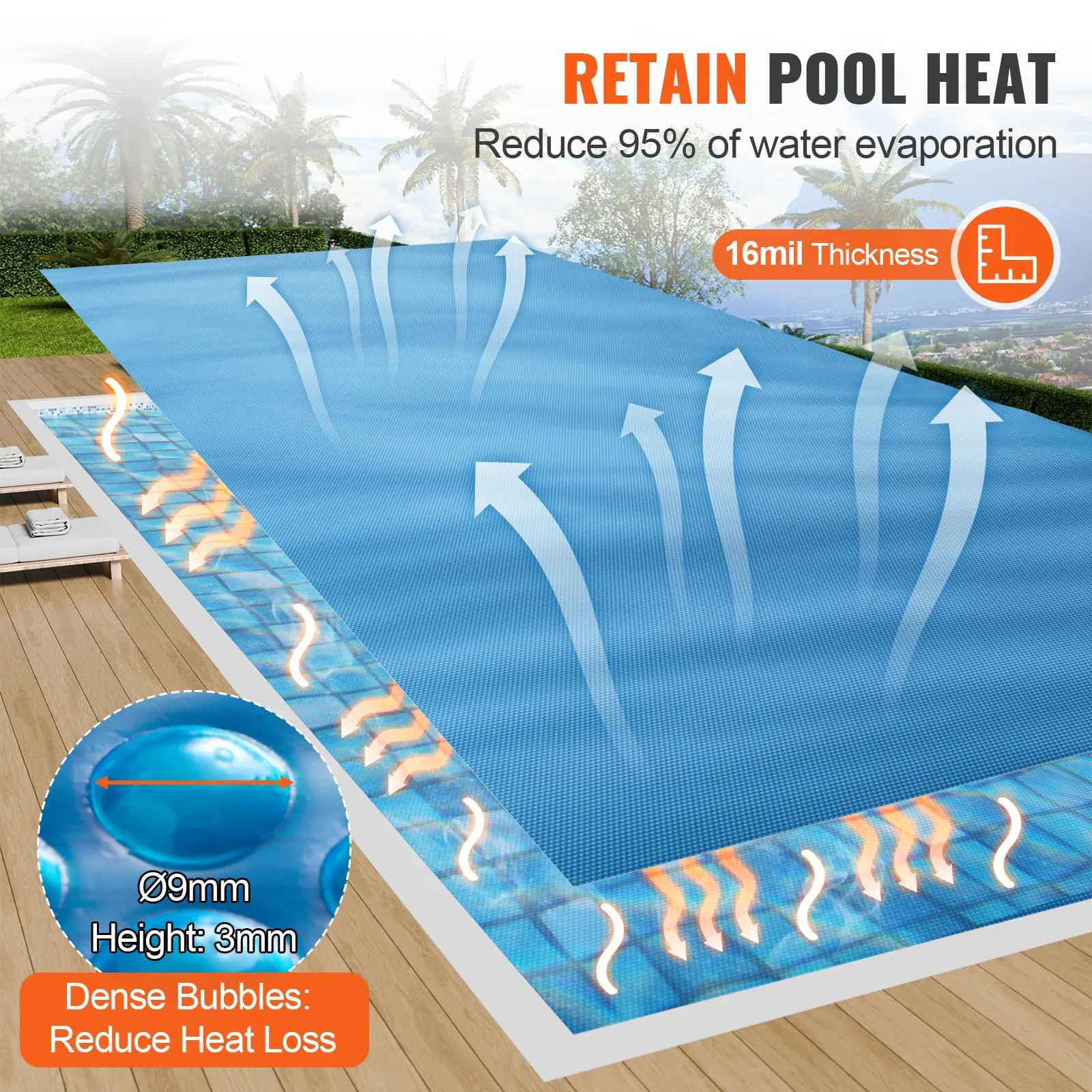 【SummerFinds】VEVOR Solar Pool Cover,  , 24 x 12 ft Rectangle Solar Blanket for Pools, Inground Above Ground Swimming Pool Solar Cover, 16 mil Solar Covers Blue Thick