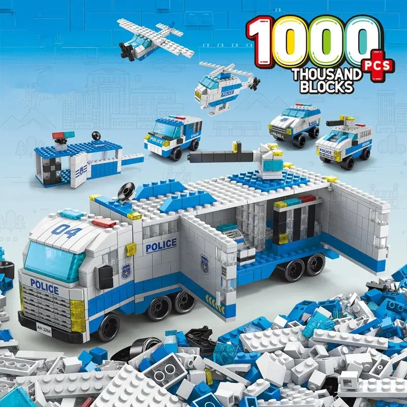 6in1 Police Sports Car Fire Engineering Engine Mini Loader Truck Plane Classic City Model Building Blocks Sets Bricks Toys Gifts